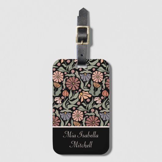 Schattige Retro Flowers Naam Bagagelabel (Voorkant (verticaal))