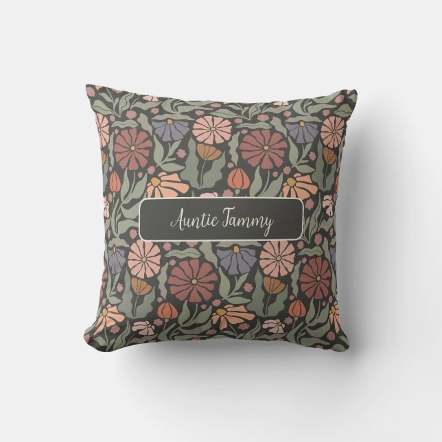 Schattige  Retro Flowers Naam Sierkussen (Voorkant)