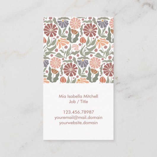 Schattige  Retro Flowers Visitekaartje (Achterkant)
