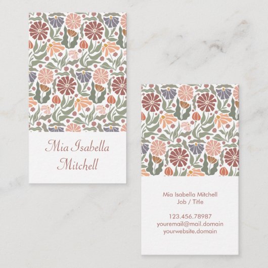 Schattige  Retro Flowers Visitekaartje (Voorkant / Achterkant)