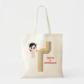 Schattige Retro Funny Tote Tas | koffie & compassi (Voorkant)