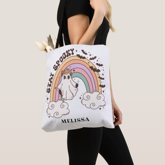 Schattige Retro Ghost Stay Spooky Tote Bag (Dichtbij)