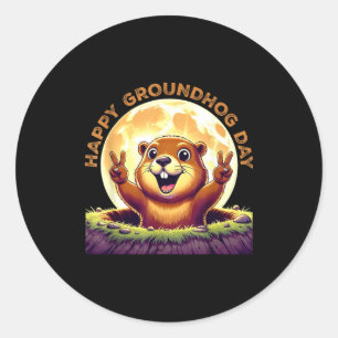 Schattige Retro Groundhog Day 2025 Grappig Dieren  Ronde Sticker