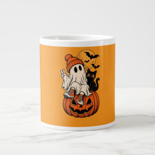 Schattige Retro Halloween Geest Pompoen Onze Famil Grote Koffiekop
