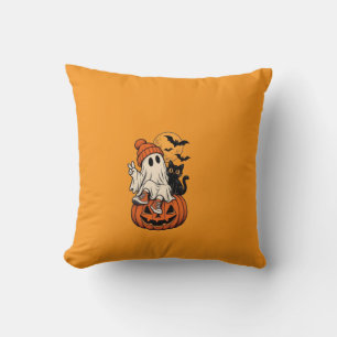 Schattige Retro Halloween Geest Pompoen Onze Famil Kussen