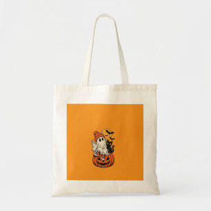 Schattige Retro Halloween Geest Pompoen Tote Bag