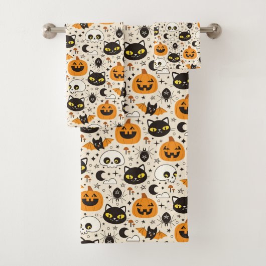Schattige Retro Halloween patroon Bad Handdoek (Insitu)