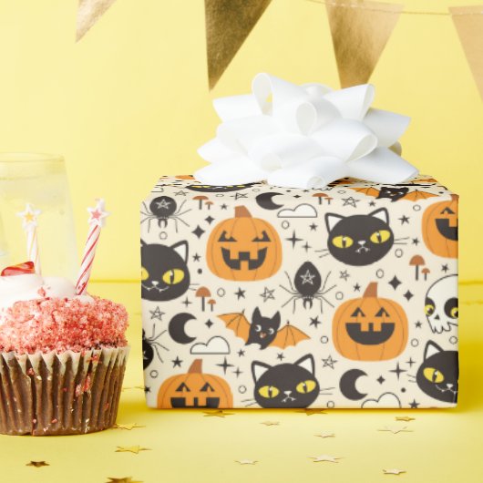Schattige Retro Halloween patroon Cadeaupapier (Verjaardagsfeest)