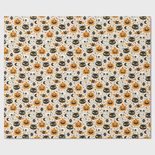 Schattige Retro Halloween patroon Cadeaupapier (Vlak)