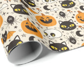 Schattige Retro Halloween patroon Cadeaupapier (Rol Hoek)