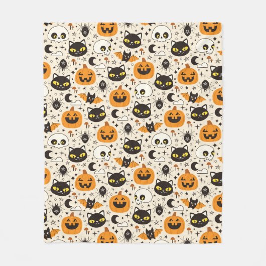 Schattige Retro Halloween patroon Fleece Deken (Voorkant)