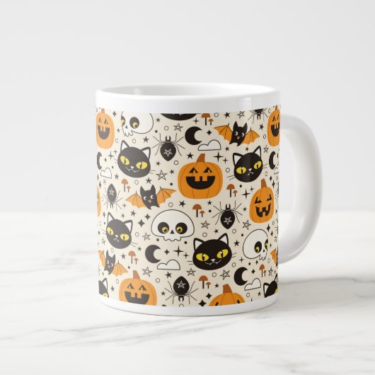 Schattige Retro Halloween patroon Grote Koffiekop (Voorkant rechts)