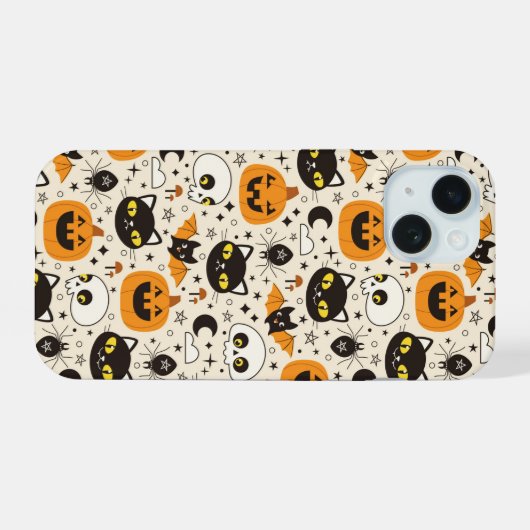 Schattige Retro Halloween patroon iPhone 15 Case (Achterkant horizontaal)