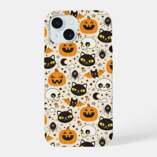 Schattige Retro Halloween patroon iPhone 15 Case