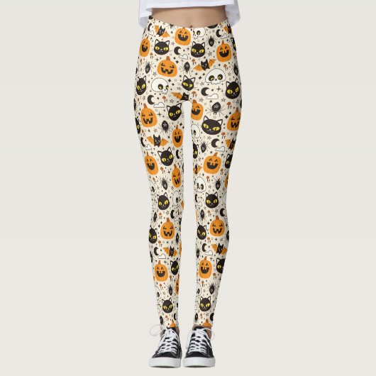 Schattige Retro Halloween patroon Leggings (Voorkant)