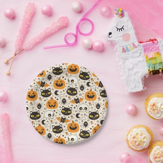 Schattige Retro Halloween patroon Papieren Bordje (Feest)