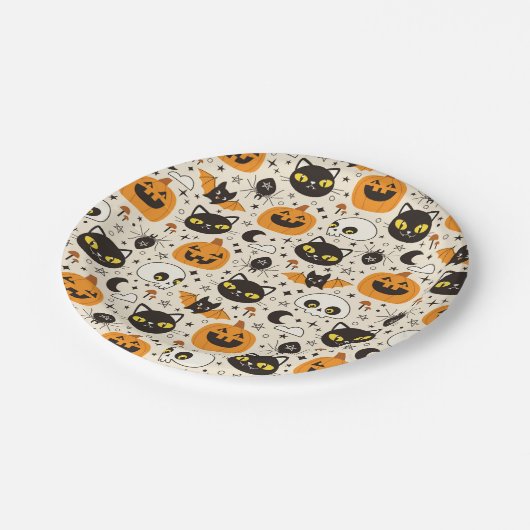 Schattige Retro Halloween patroon Papieren Bordje (Gekanteld)