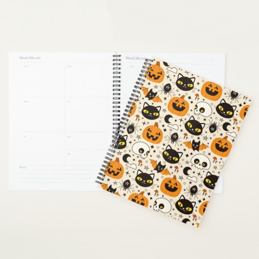 Schattige Retro Halloween patroon Planner (Display)