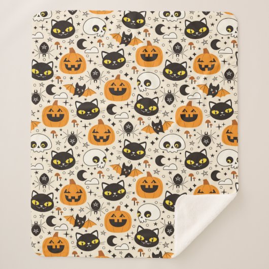 Schattige Retro Halloween patroon Sherpa Deken (Voorkant)