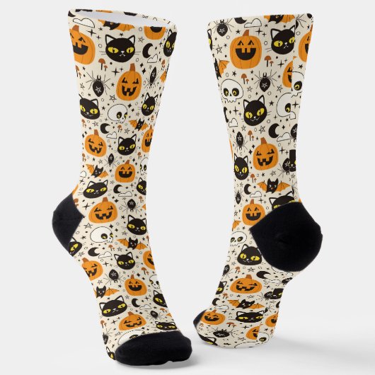 Schattige Retro Halloween patroon Sokken (Gebogen)
