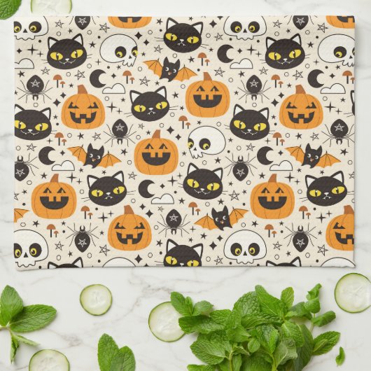 Schattige Retro Halloween patroon Theedoek (Gevouwen)