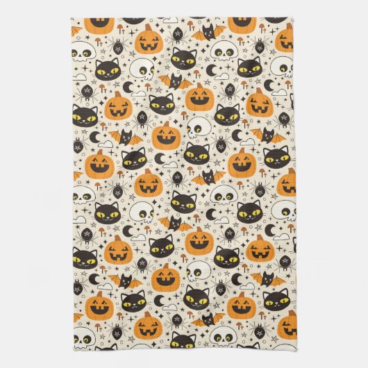 Schattige Retro Halloween patroon Theedoek (Verticaal)