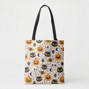 Schattige Retro Halloween patroon Tote Bag