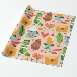 Schattige retro Herfst patroon Waterverf schattig  Cadeaupapier