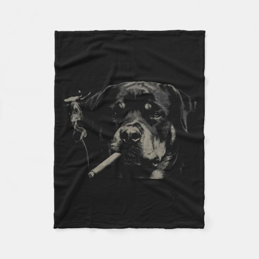 Schattige Retro Hond Rottweiler Roken Meme Fleece Deken (Voorkant)