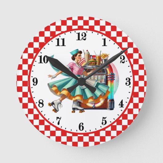 Schattige retro jukebox server ronde klok (Voorkant)