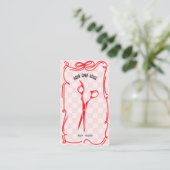 Schattige Retro Kapsalon Fantasievolle Doodle Rood Visitekaartje (Staand voorkant)