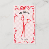 Schattige Retro Kapsalon Fantasievolle Doodle Rood Visitekaartje (Voorkant)