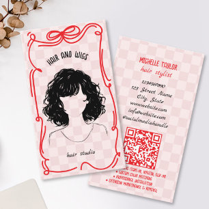 Schattige Retro Kapsalon Fantasievolle Doodle Rood Visitekaartje