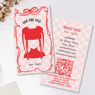 Schattige Retro Kapsalon Fantasievolle Doodle Rood Visitekaartje