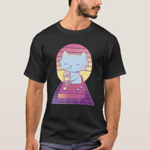 Schattige Retro Kat Drinkende Bubble Tea Boba Tea T-shirt