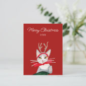 Schattige retro kat rode Kerstmis Feestdagenkaart (Staand voorkant)