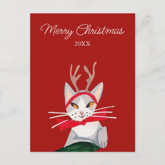 Schattige retro kat rode Kerstmis Feestdagenkaart (Voorkant)