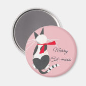 Schattige retro kat - rommelig roze Kerstmis  Magneet (Voorkant / Achterkant)