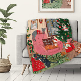 Schattige retro katten Kerstvakantie Fleece Deken