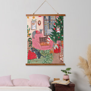 Schattige retro katten Kerstvakantie Hangend Wandkleed