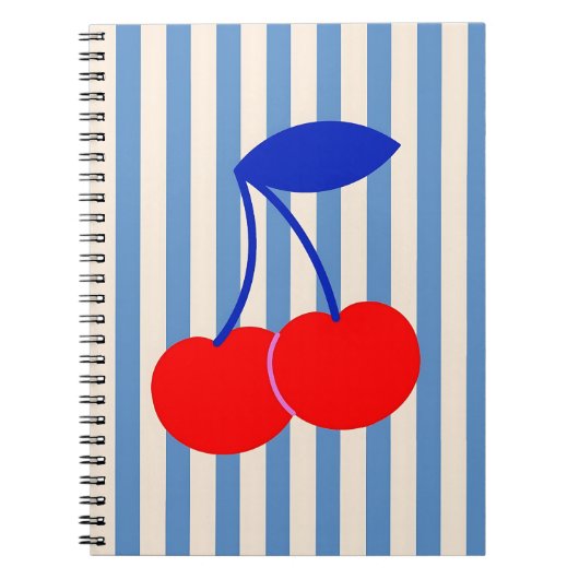 Schattige Retro Kersen Gestreepte Notitieboek (Voorkant)