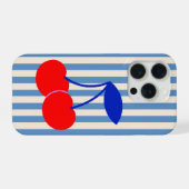 Schattige Retro Kersen Strepen iPhone Hoesje (Achterkant horizontaal)