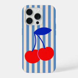 Schattige Retro Kersen Strepen iPhone 15 Pro Case