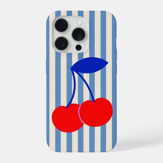 Schattige Retro Kersen Strepen iPhone Hoesje (Achterkant)