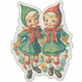 Schattige Retro Kerst Elfen Sticker (Voorkant)