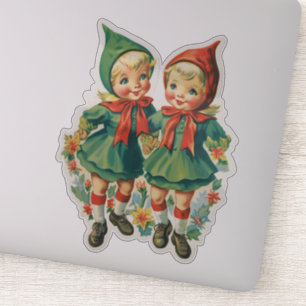 Schattige Retro Kerst Elfen Sticker