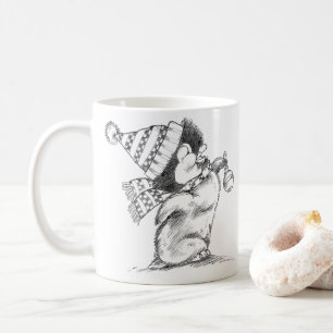 Schattige Retro Kerst Pinguïn met Hoed en Sjaal Koffiemok
