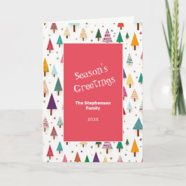 Schattige Retro Kerstbomen Feestdagen Kaart