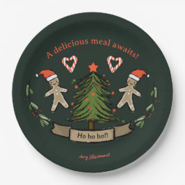 Schattige Retro kerstdiner geïllustreerd Papieren Bordje