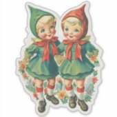 Schattige Retro Kerstelfjes Sticker (Voorkant)